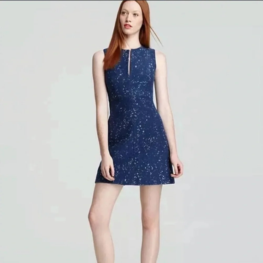 Diane von Furstenberg Yvette Painted Tweed Dress Blue Sz 0 Guc.